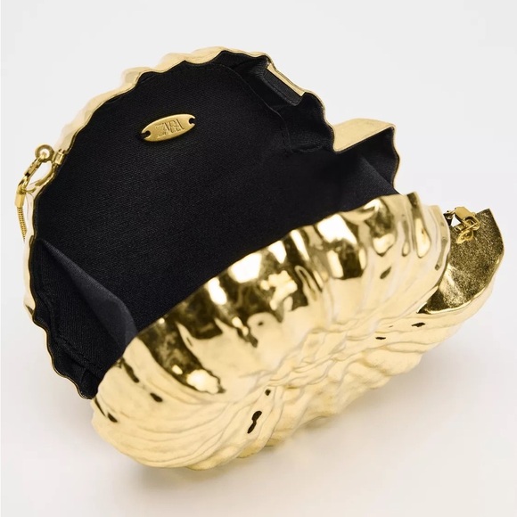 Zara mini gold shell purse crossbody with chain clutch evening party cocktail - Picture 4 of 8